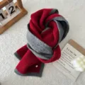 Women wool blend color block scarf winter cozy red grey neck warmer fashion accessory - Jujube Red and Gray