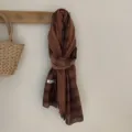 Vintage plaid cotton linen scarf for women, lightweight spring autumn warm long neck wrap. - Red