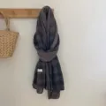Écharpe longue à carreaux en coton et lin pour femme châle léger vintage automne hiver - Café