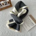 Cozy stylish color block knit scarf for women, soft warm winter neck warmer accessory. - Cream Grey