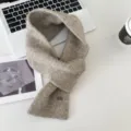 Beige knitted crossover short scarf winter warm neck warmer stylish wool blend accessory - Oatmeal Khaki / 80*12cm