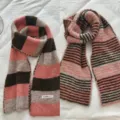 Korean style color-blocked striped knitted scarf for women, cozy autumn winter warm apparel. - Pink Series