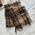 Classic color-blocking plaid scarf for women autumn and winter warm woolen feel shawl - Coffee