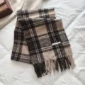Classic winter plaid tassel scarf, cozy imitation cashmere warm shawl for women. - Khaki