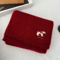 Red knitted scarf with cute puppy embroidery, warm winter neck warmer accessory for women. - Red
