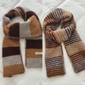 Korean style double-sided color block striped knitted scarf for women, warm winter couple - Brown Coffee