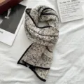 Korean style pleated floral scarf for women, retro casual autumn winter chic neck wrap accessory - 160*40cm / Off White