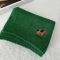 Green knitted scarf for women with cute puppy embroidery, warm winter neck warmer collar. - Green