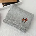 Grey knitted scarf for women, cute cartoon dog embroidery, soft winter warm neck warmer. - Light Gray