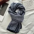 Grey pleated floral scarf, cotton linen retro style winter warm women fashion accessory. - 160*40cm / Grey Blue