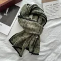 Autumn new Korean linen floral scarf with black trim, stylish retro women's fashion shawl. - 160*40cm / Olive Green