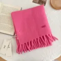 Cozy pink knitted scarf with stylish fringe, warm winter accessory for women and couples. - Peach Pink / 170*22cm