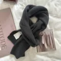 Cozy dark gray knitted wool cashmere scarf for women winter warm stylish solid color neck wrap. - Black and Gray
