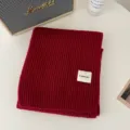 Red knitted winter scarf, thickened warm wool neck wrap, soft cozy solid color apparel. - Burgundy