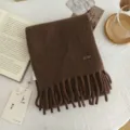 Brown cashmere knitted fringe scarf for winter warmth, soft and cozy winter accessory. - Dark Coffee / 170*22cm