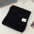 Black knitted winter scarf for women, solid color warm soft chunky ribbed neck warmer. - Black