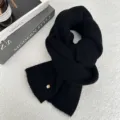 Solid black knitted scarf, soft and cozy winter neck warmer for women and men, chic daily wear. - 156*21cm / Black