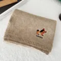 Cute cartoon puppy embroidered knitted scarf for women, warm winter fashion casual neck warmer. - Khaki