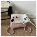 Leuke roze PU cartoon hond rugzak voor meisjes, stijlvolle schooltas met pluche konijn hanger. - Met Hanger / Roze