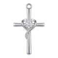 Silver heart zircon cross pendant necklace fashion jewelry accessory sparkling crystal charm - Pendant Only (Without Chain) / White Gold Tone (PJ027)