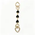 Gold metal bag chain with black enamel heart pendants, stylish charm keychain accessory for women. - Black