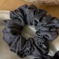 Dark grey polka dot hair scrunchie, soft brushed fabric ponytail holder for daily use. - Grey