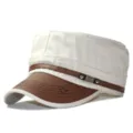 Casquette plate classique en toile de coton avec visière en cuir et broderie d'étoile pour loisir - M (56-58cm) / Beige