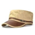 Casquette plate décontractée pour hommes avec visière en cuir marron et étoile brodée élégante. - M (56-58cm) / Kaki