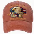 Vintage gewassen rode honkbalpet met Amerikaanse adelaar en vrijheidsborduursel - Eén maat / Oranje