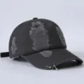 Verwitterte Baseballcap mit Metallringen, stylischer Streetwear Hut Damen Herren - Einheitsgröße / Dunkelgrau