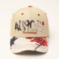 Beigecolor baseball cap with floral brim and embroidered letter patch for women stylish casual wear - Khaki 2
