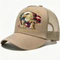 Geborduurde trucker pet 250e verjaardag USA, patriottische adelaar mesh honkbalpet khaki. - Eén maat / Khaki