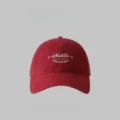 Red cotton baseball cap with white embroidery, soft top casual duckbill hat for daily wear - M (56-58cm) / Burgundy