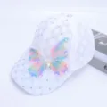 White lace baseball cap detail showing pastel mesh bow and sparkling rhinestone decorations. - One Size / Picture 6