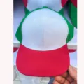 Color-blocking flat brim baseball cap detail, vibrant red white and green hip-hop blank hat. - Head Circumference 55-59cm / 6-Panel White & Red