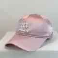 Pink satin baseball hat featuring white gothic embroidered letter, soft top, daily casual style. - 54-59 Adjustable / Pink