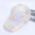 Detailed view of women's sequin lace baseball cap with embroidered flower and pearl details. - One Size / Picture 10