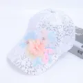 Women white sequin baseball cap with floral embroidery lace breathable mesh summer sun hat. - One Size / Picture 13