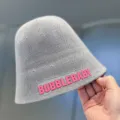 Women knit bucket hat summer thin mesh sun protection cute letter patch casual grey fisherman hat - M (56-58cm) / Gray