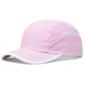 Pink sports running cap with white mesh panels and brim trim, lightweight outdoor sun hat. - Pink