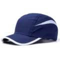 Blue quick-dry sports baseball cap with white mesh panels and brim edge for outdoor sun protection. - Navy Blue