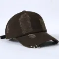 Braune Baseballkappe im Used-Look mit Metallringen, stylischer Streetwear Baumwollhut - Einheitsgröße / Kaffeebraun