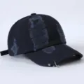 Verwitterte Baseballkappe mit Metallringen, modische Streetwear Baumwollkappe Unisex. - Einheitsgröße / Marineblau