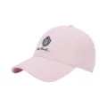 Pink cotton baseball cap with embroidered crest logo, casual sports hat for daily wear. - One Size / Pink