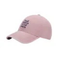 Close-up detail of the pink washed distressed cap with front embroidered text for women. - One Size / Pink