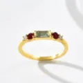 Anello geometrico vintage in rame placcato oro con intarsio di pietre preziose. - n.5 / Pietra Naturale Personalizzata