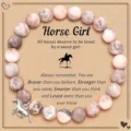 Braccialetto di perle in diaspro zebra rosa con ciondolo cavallo in argento e biglietto regalo. - Stile 1 (4548-1)