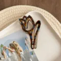 Elegant tulip hair claw clip for women, french style tortoiseshell hair accessory for thick hair. - Premium Packaging / Lake Blue Brown