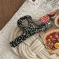 Chic acetate hair claw clip with stylish black and white pattern for women daily styling detail view. - Black Crackle