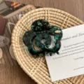 Dark green floral hair claw clip for women, elegant acetate small shark hair clip daily. - Dark Green